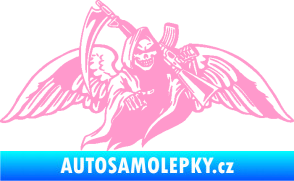 Samolepka Smrtka 016 pravá s křídly a kosou světle růžová