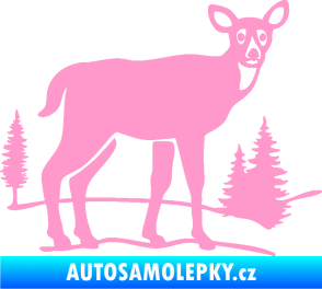 Samolepka Srna 002 pravá s krajinou světle růžová