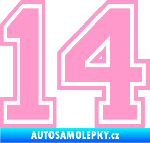 Samolepka Startovní číslo 14 typ 4 světle růžová