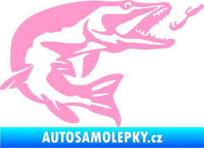 Samolepka Štika 005 pravá s návnadou světle růžová