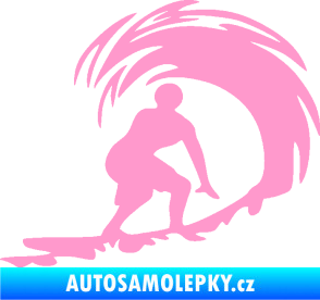 Samolepka Surfař 005 pravá velké vlny světle růžová