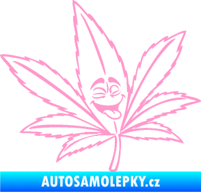Samolepka Travka 003 pravá lístek marihuany s obličejem světle růžová