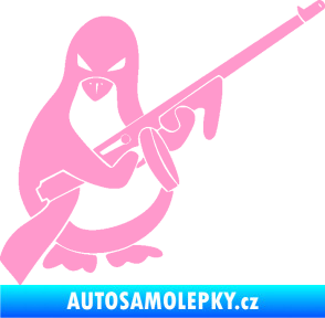 Samolepka Tučňák se samopalem pravá světle růžová