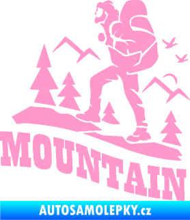 Samolepka Turista 005 levá výšlap na hory světle růžová