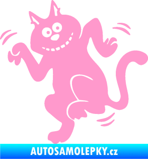 Samolepka Veselá kočka levá světle růžová