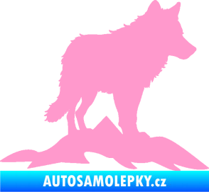 Samolepka Vlk 031 pravá hory světle růžová