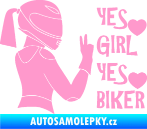 Samolepka Yes girl, yes biker motorkářka světle růžová