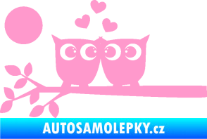 Samolepka Zamilované sovy levá na větvičce světle růžová