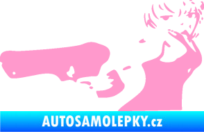Samolepka Žena s pistolí levá světle růžová