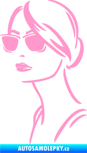 Samolepka Žena tvář 003 levá s brýlemi světle růžová
