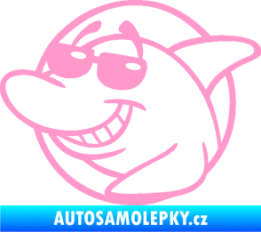 Samolepka Žralok 018 levá cool s brýlemi světle růžová