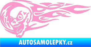 Samolepka Zubatka levá lebka v plamenech světle růžová