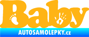 Samolepka Baby nápis otisk ručky a nožky světle oranžová