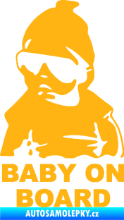 Samolepka Baby on board 002 levá s textem miminko s brýlemi světle oranžová
