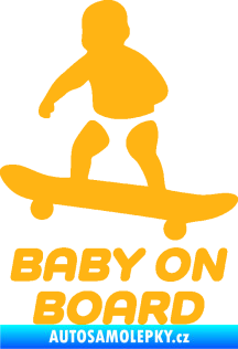 Samolepka Baby on board 008 levá skateboard světle oranžová