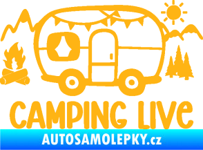 Samolepka Camping live 001 levá cestování v karavanu světle oranžová