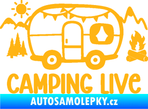 Samolepka Camping live 001 pravá cestování v karavanu světle oranžová