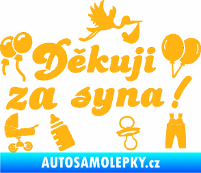 Samolepka Děkuji za syna nápis dítě v autě světle oranžová