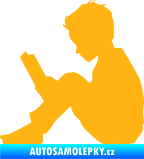 Samolepka Děti silueta 002 levá chlapec s knížkou světle oranžová