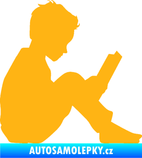 Samolepka Děti silueta 002 pravá chlapec s knížkou světle oranžová