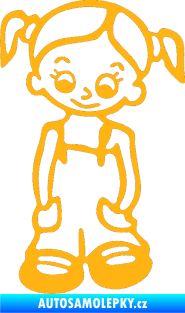 Samolepka Dítě v autě 008 levá holka v kapsáčích světle oranžová