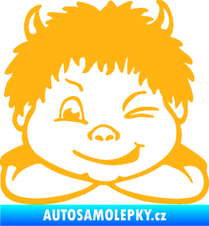 Samolepka Dítě v autě 055 levá kluk čertík světle oranžová
