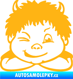 Samolepka Dítě v autě 055 pravá kluk čertík světle oranžová