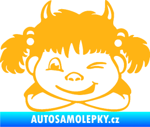 Samolepka Dítě v autě 056 levá holčička čertice světle oranžová