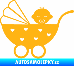 Samolepka Dítě v autě 070 levá kočárek s miminkem světle oranžová