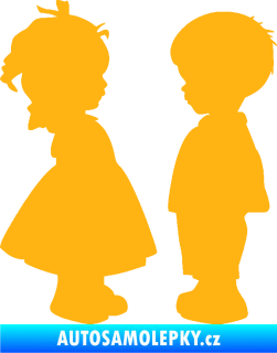 Samolepka Dítě v autě 071 levá holčička s chlapečkem sourozenci světle oranžová