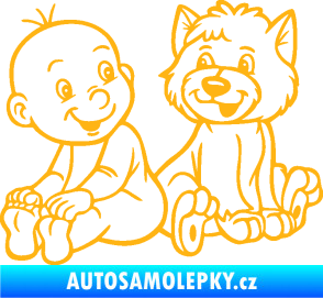 Samolepka Dítě v autě 087 levá chlapeček s pejskem světle oranžová