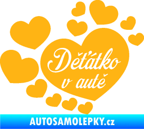 Samolepka Dítě v autě 092 nápis děťátko v autě se srdíčky světle oranžová