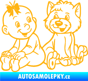 Samolepka Dítě v autě 095 levá holčička s pejskem světle oranžová