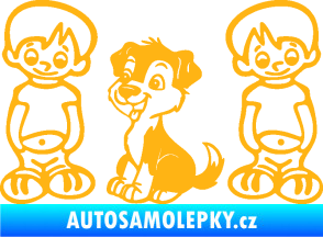 Samolepka Dítě v autě 103 levá dva kluci a pes světle oranžová