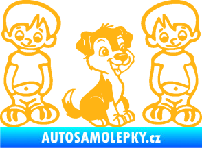 Samolepka Dítě v autě 103 pravá dva kluci a pes světle oranžová