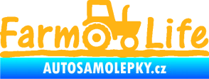 Samolepka Farm life nápis s traktorem světle oranžová