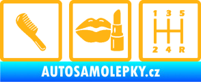 Samolepka Girl race car symboly brush, lipstick, shift světle oranžová