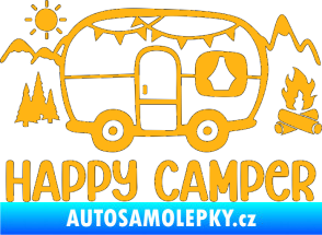 Samolepka Happy camper 002 pravá kempování s karavanem světle oranžová