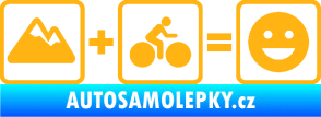 Samolepka Hory + kolo = veselý smajlík cyklista na horách světle oranžová