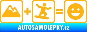Samolepka Hory + snowboard = veselý smajlík světle oranžová