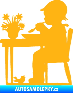 Samolepka Interiér 001 pravá dítě u stolečku světle oranžová