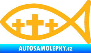 Samolepka Jesus rybička 005 tři kříže křesťanský symbol světle oranžová
