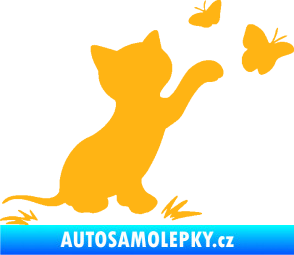Samolepka Kočka 037 pravá s motýlky světle oranžová
