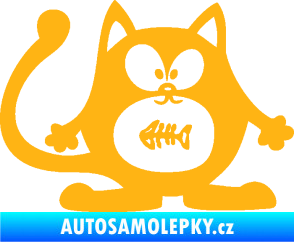 Samolepka Kočka 042 pravá s rybou v bříšku světle oranžová