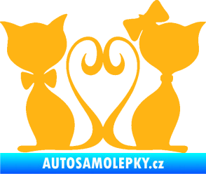 Samolepka Kočky love 002 levá spletené ocásky světle oranžová