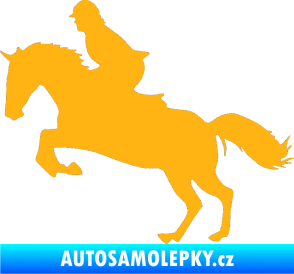 Samolepka Kůň 014 levá skok s jezdcem světle oranžová