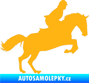 Samolepka Kůň 014 pravá skok s jezdcem světle oranžová