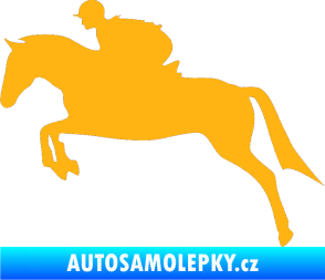 Samolepka Kůň 020 levá skok s jezdcem světle oranžová