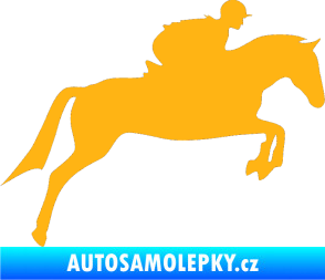Samolepka Kůň 020 pravá skok s jezdcem světle oranžová