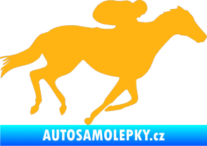 Samolepka Kůň 027 pravá závodí s jezdcem světle oranžová